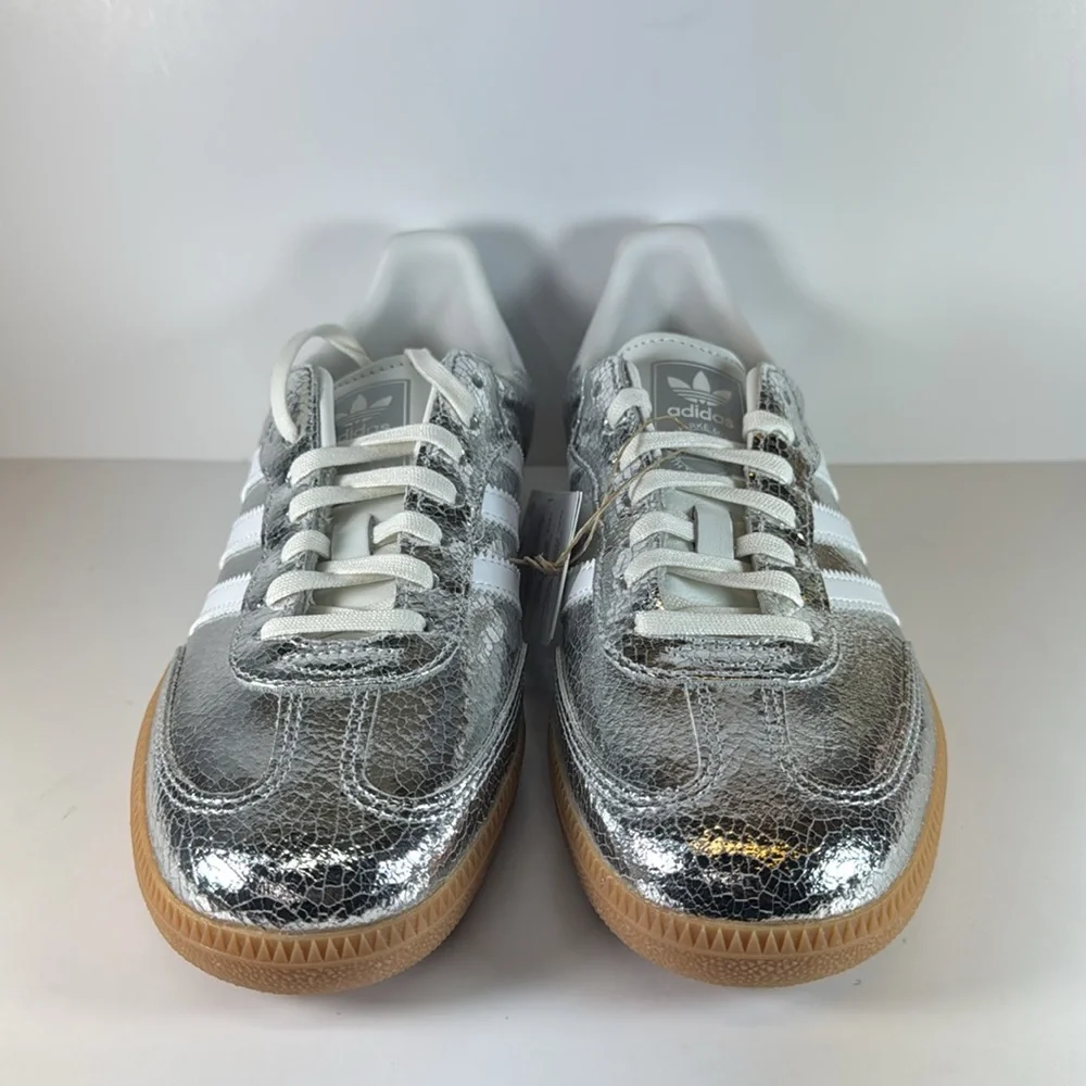 Adidas Samba OG Metallic Silver Cracked Leather Women’s Size 8 Sneakers - Picture 3 of 12